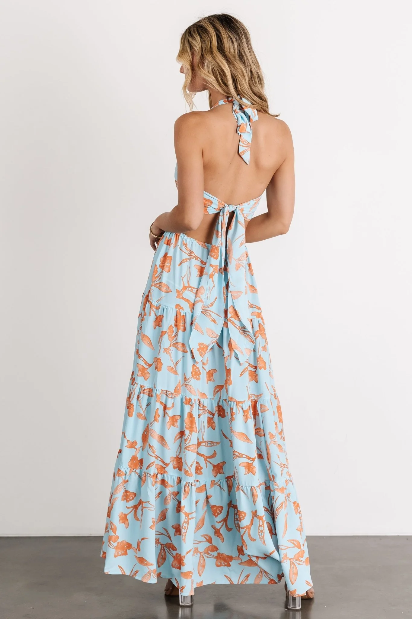 Laie Back Tie Maxi Dress | Blue + Orange - Image 3