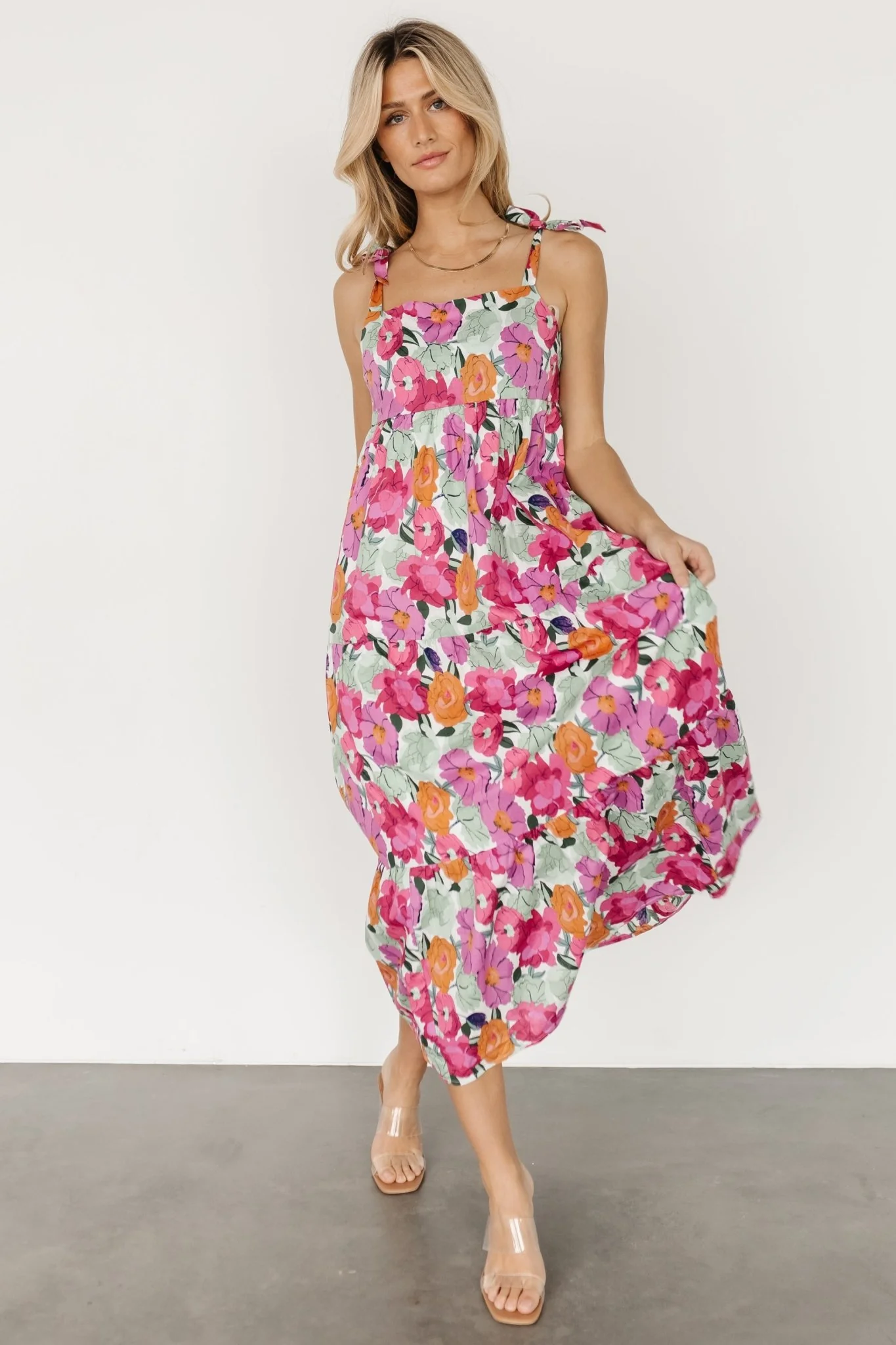 Lakewood Tie Dress | Pink Multi - Image 9