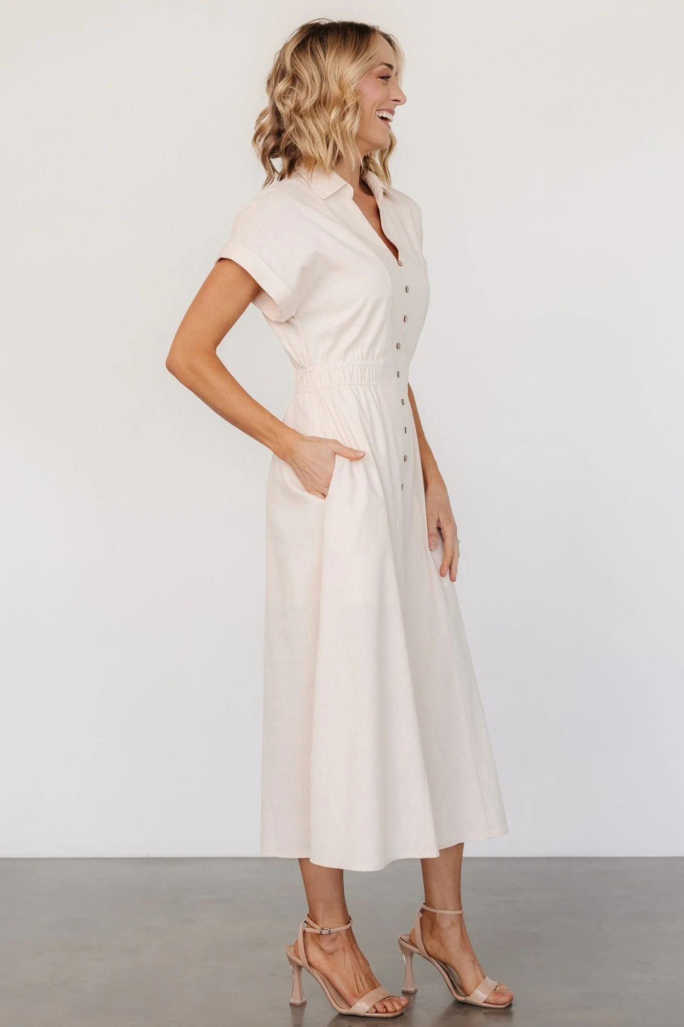Larah Button Dress | Natural - Image 3