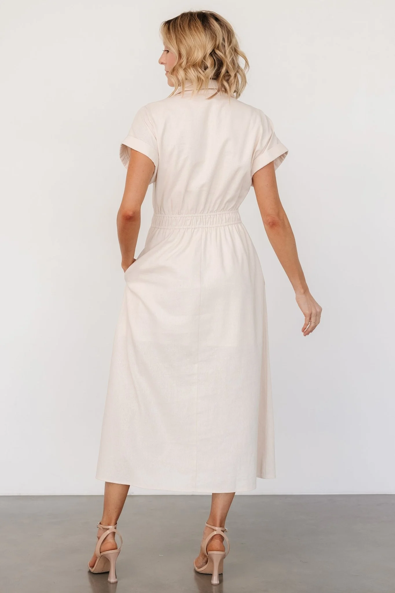 Larah Button Dress | Natural - Image 4