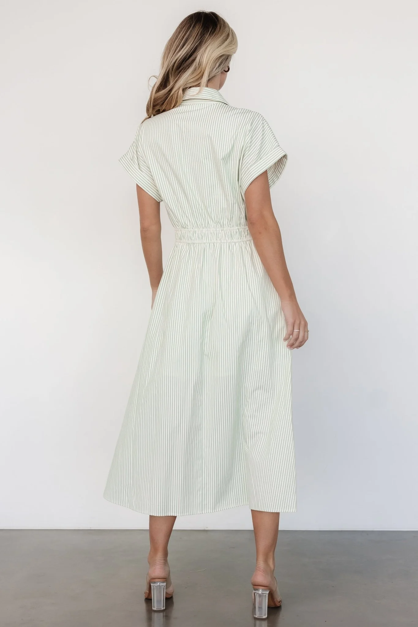 Larah Button Dress | Sage Stripe - Image 6