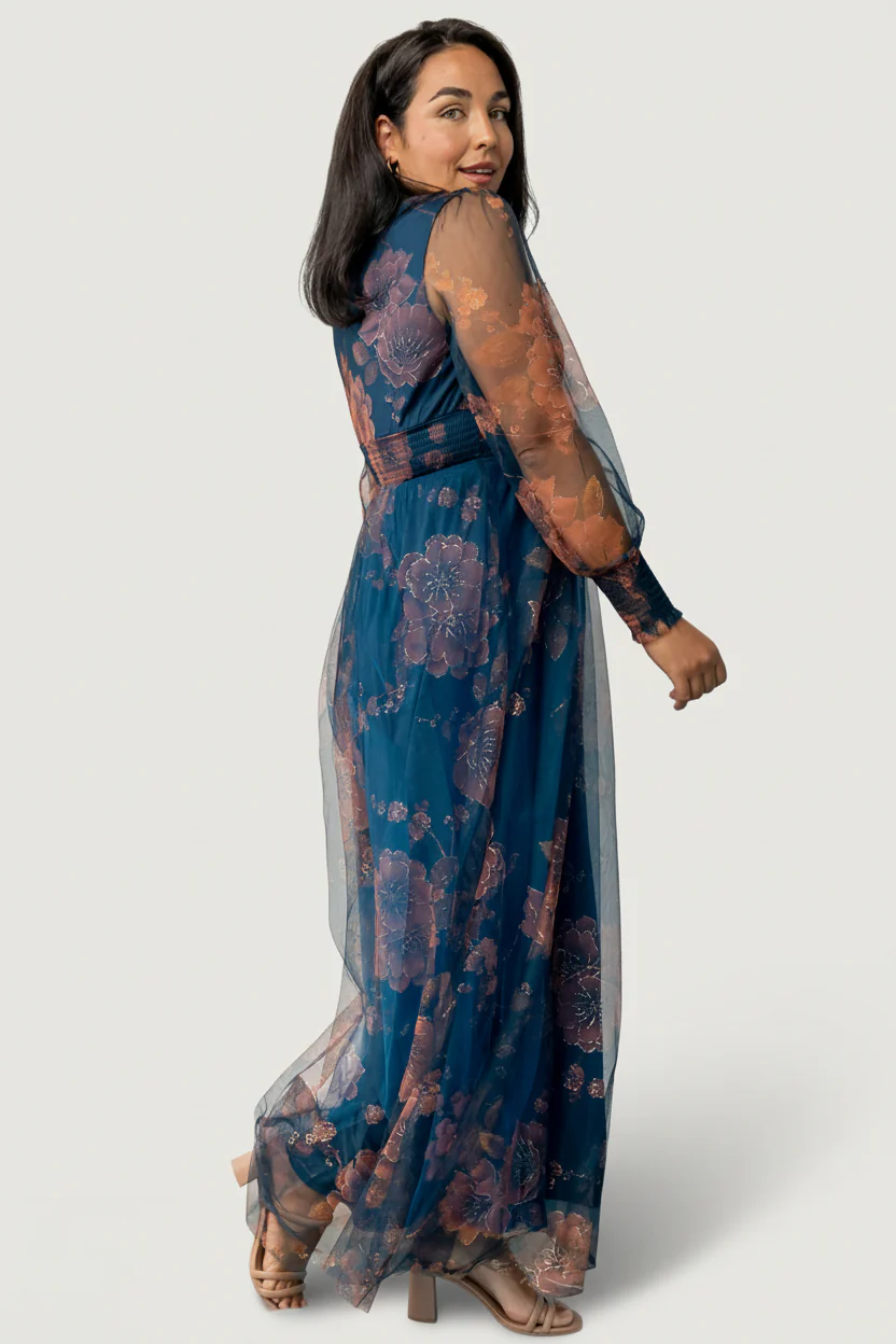 Layla Tulle Maxi Dress | Copper + Blue Metallic - Image 5