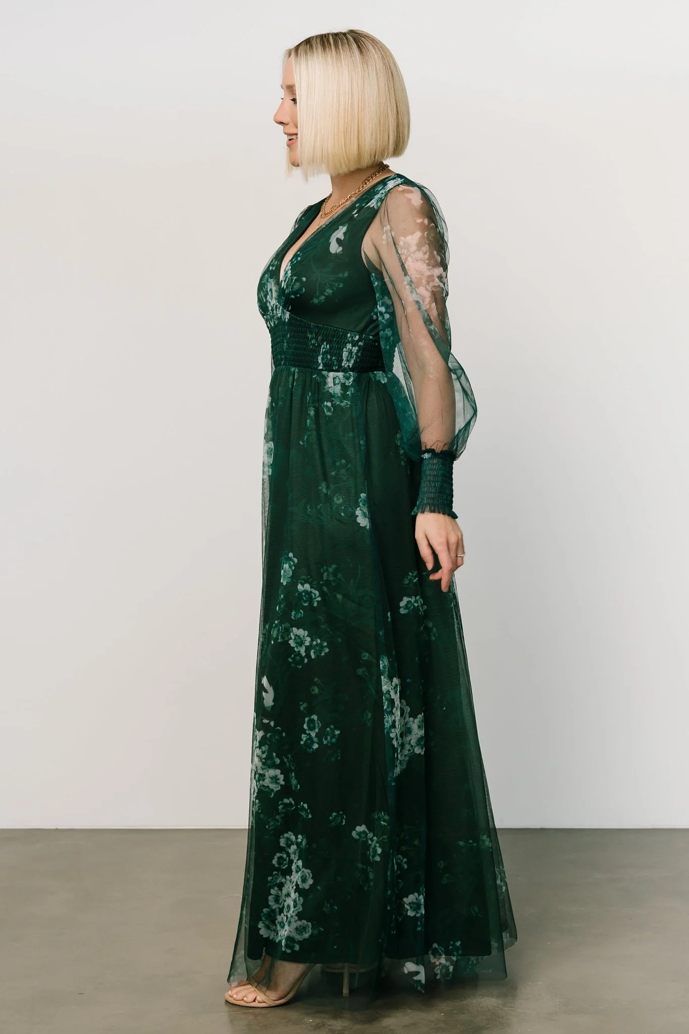 Layla Tulle Maxi Dress | Dark Green Multi - Image 3