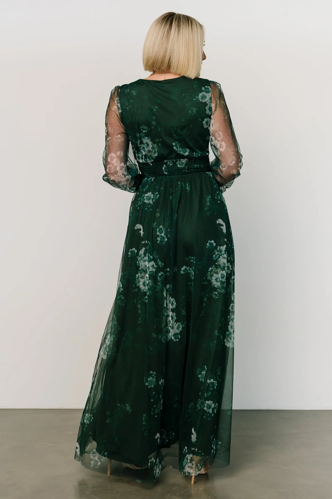 Layla Tulle Maxi Dress | Dark Green Multi - Image 4