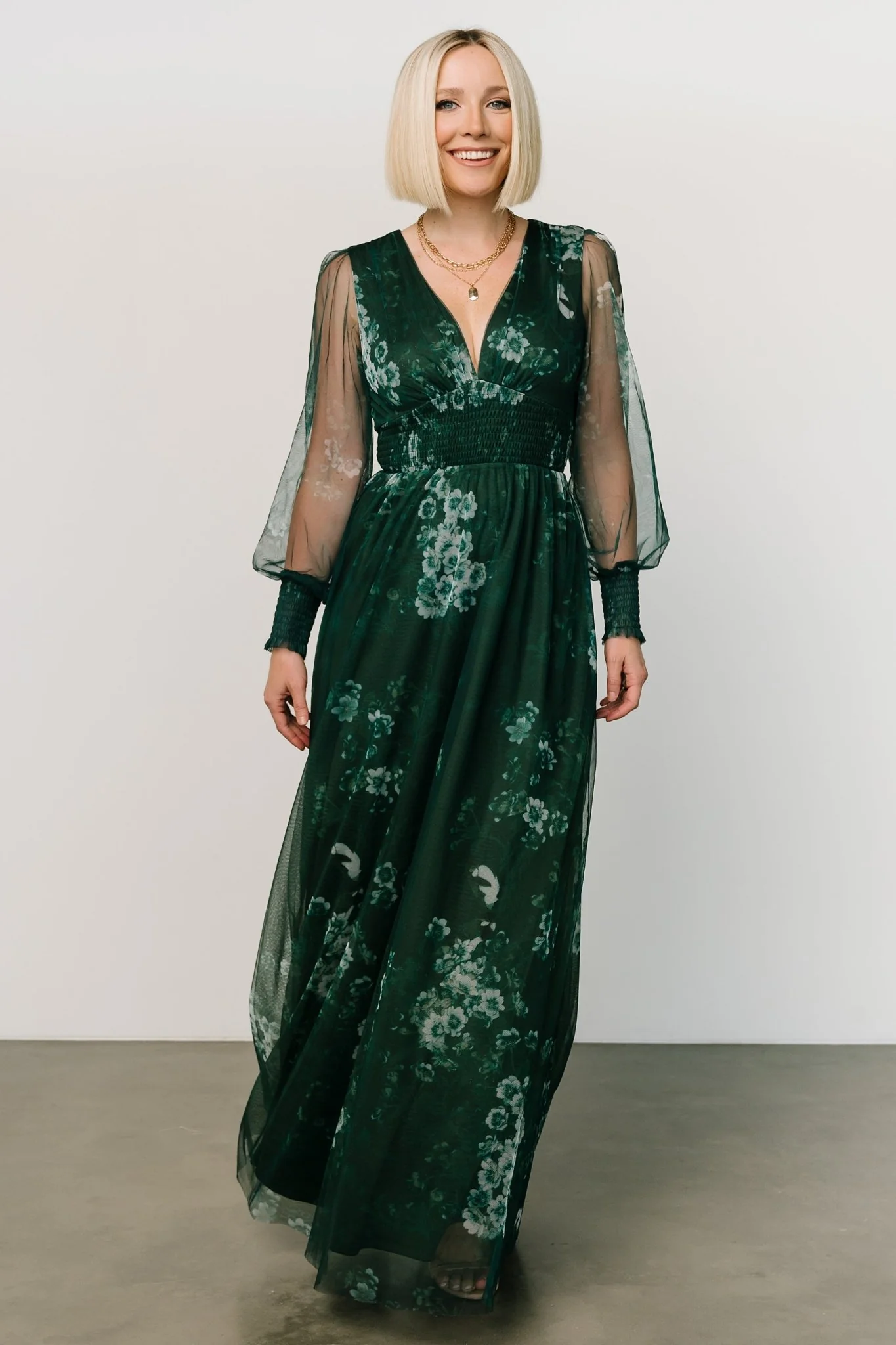 Layla Tulle Maxi Dress | Dark Green Multi - Image 5