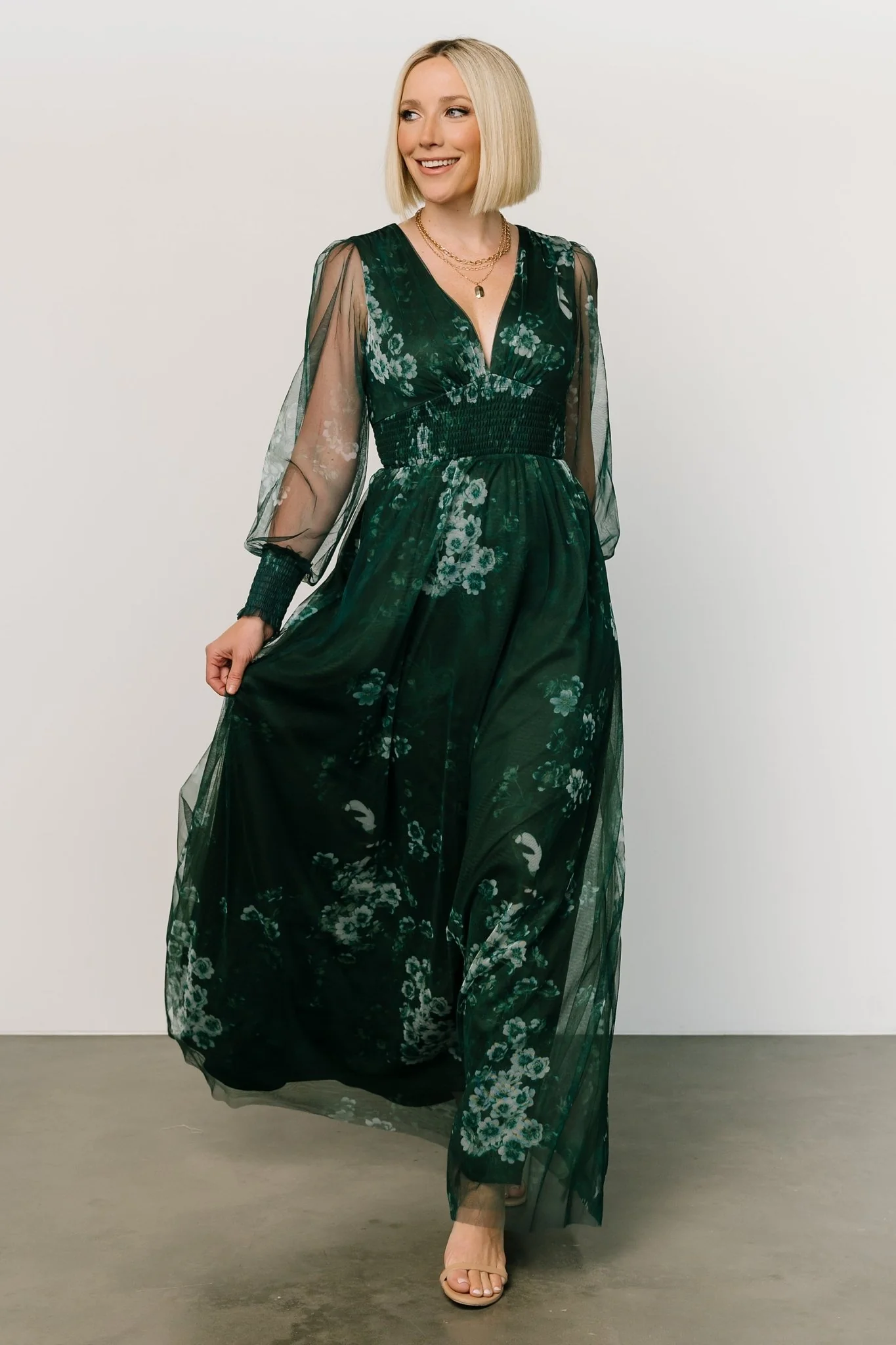 Layla Tulle Maxi Dress | Dark Green Multi - Image 7