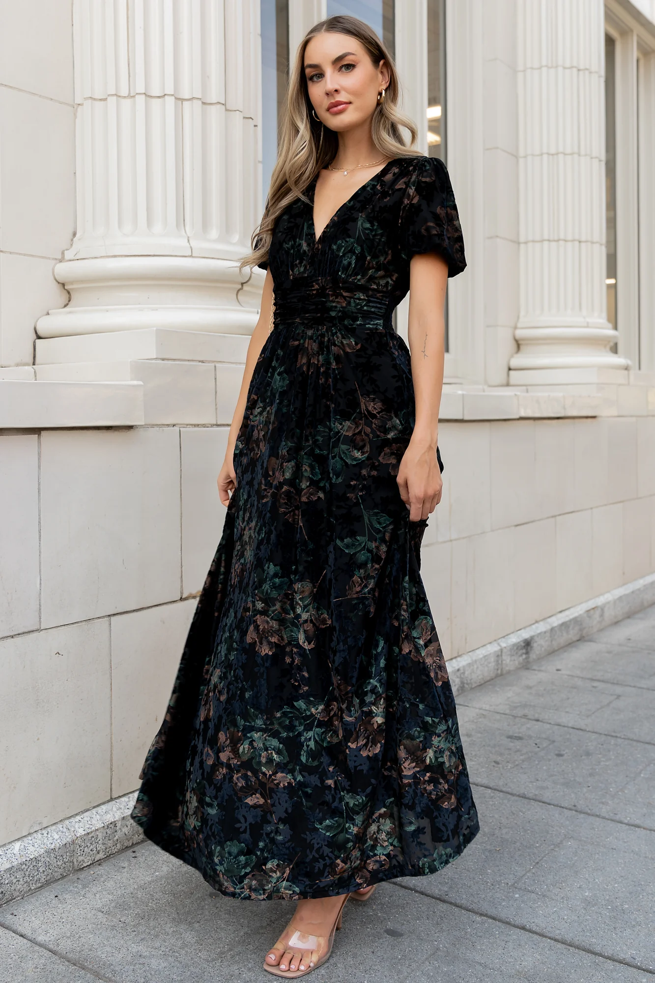 Leslie Velvet Maxi Dress | Black + Deep Jade Floral - Image 6