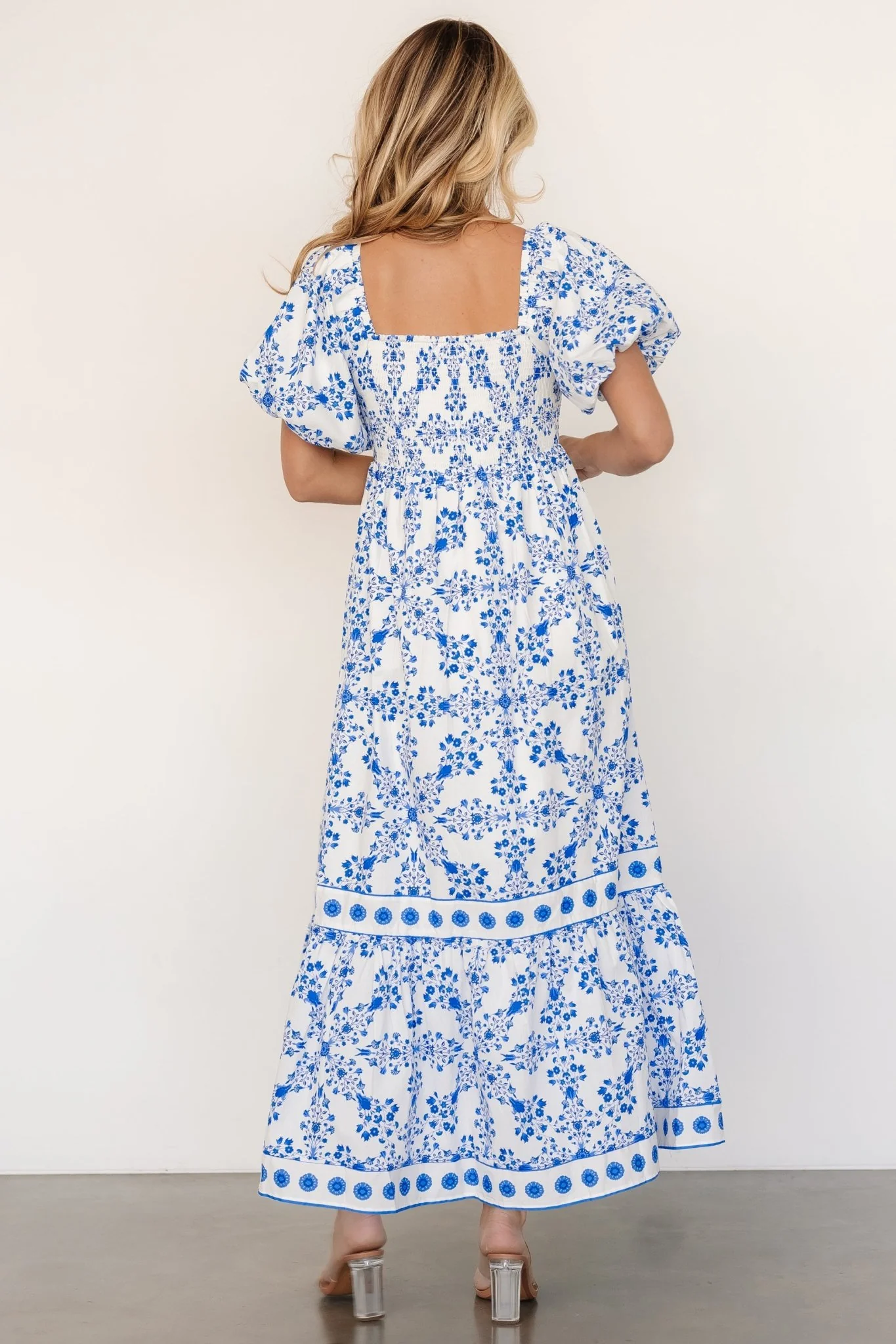 Lexa Smocked Maxi Dress | Off White + Blue Floral - Image 4