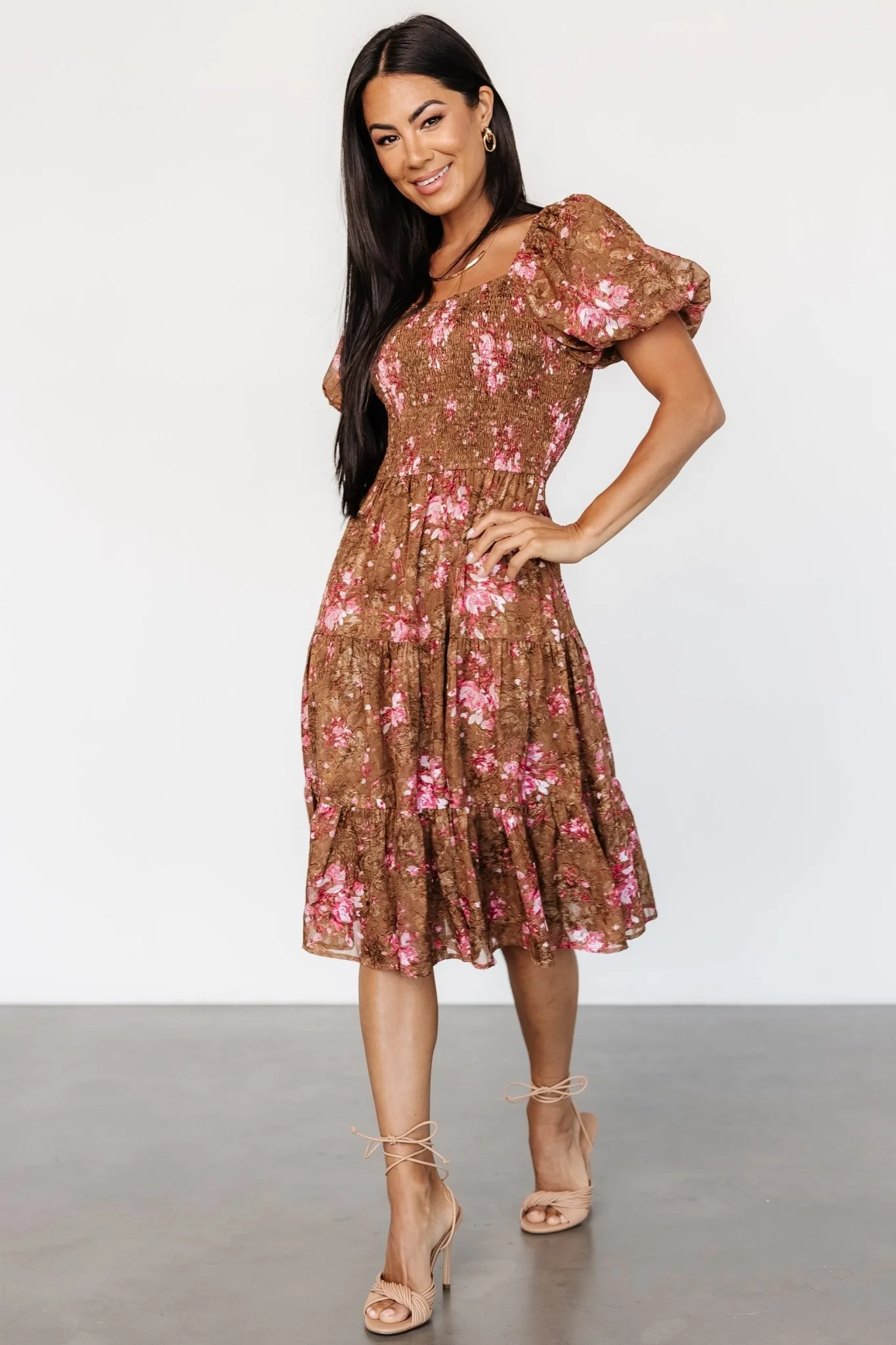 Lizzy Midi Dress | Copper + Pink - Image 6