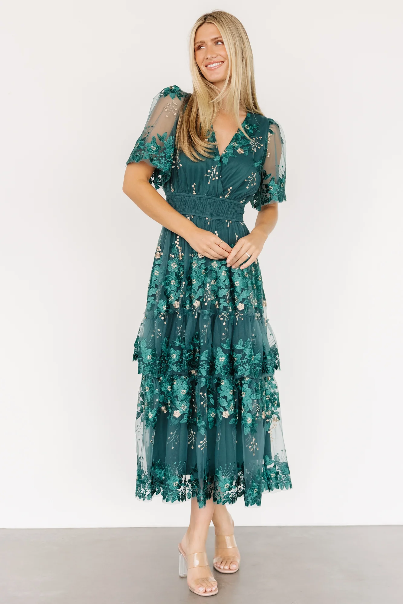 Lotte Embroidered Midi Dress | Emerald - Image 2