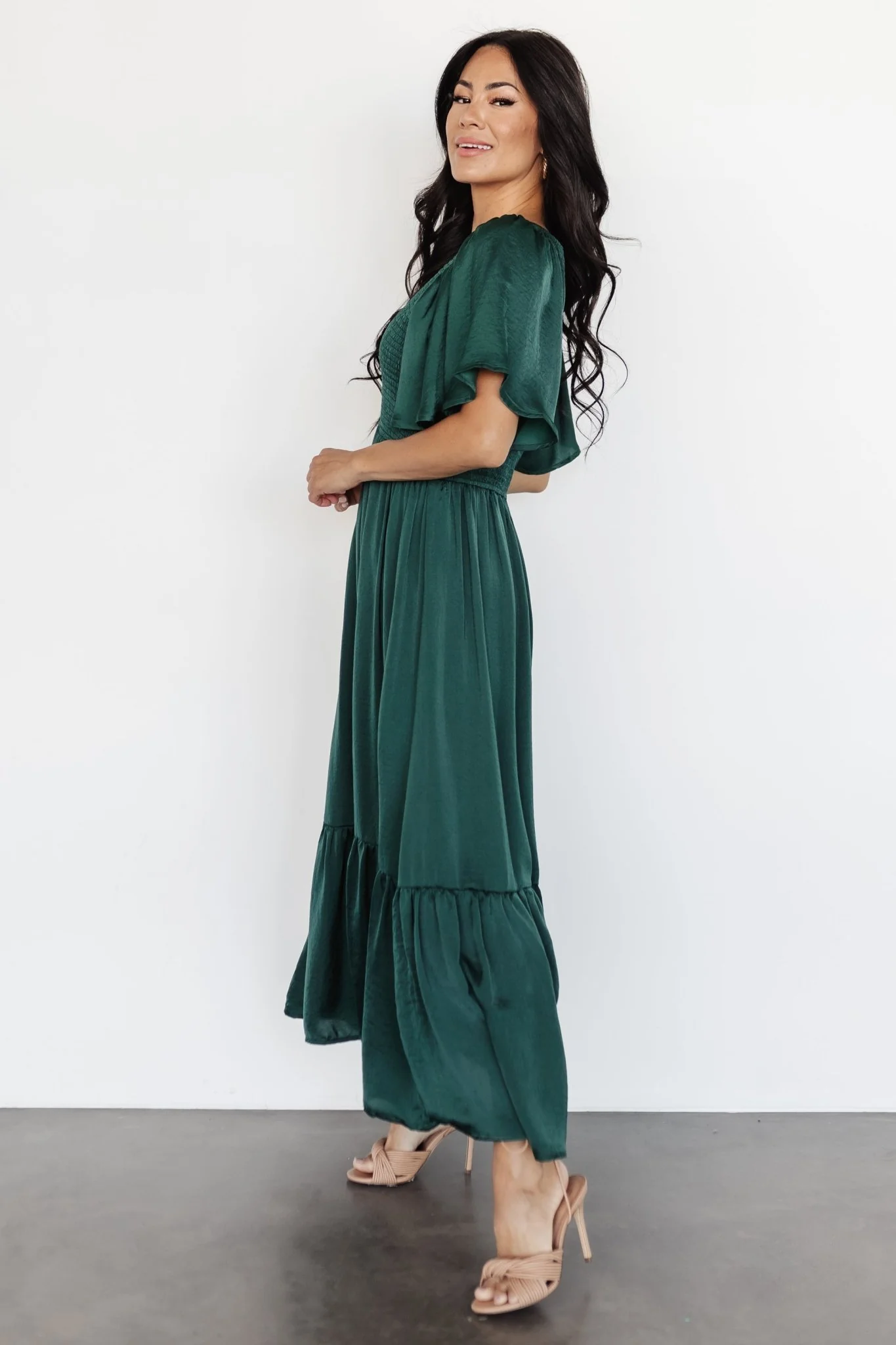 Lovell Smocked Midi Dress | Emerald - Image 5