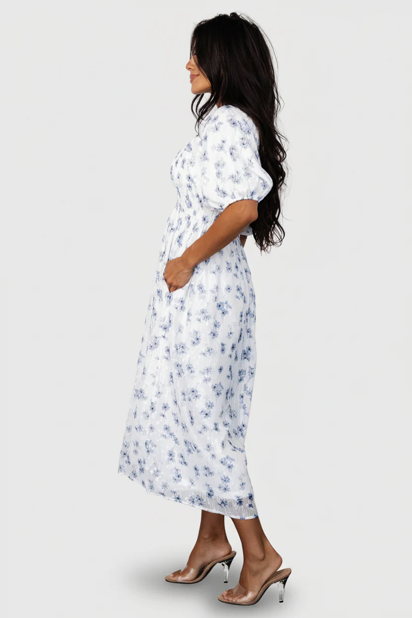 Luca Dress | White + Blue Floral - Image 6