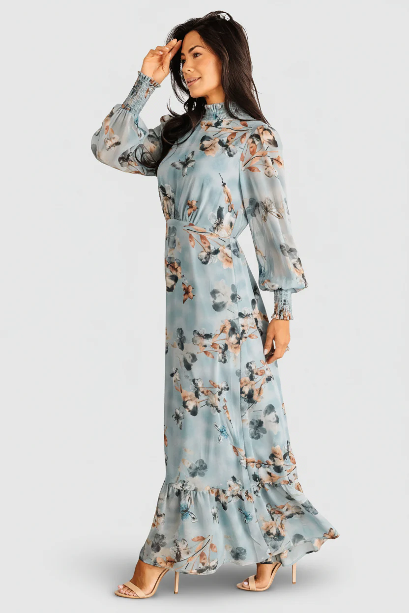 Luciana Maxi Dress | Cyan Blue Floral - Image 7