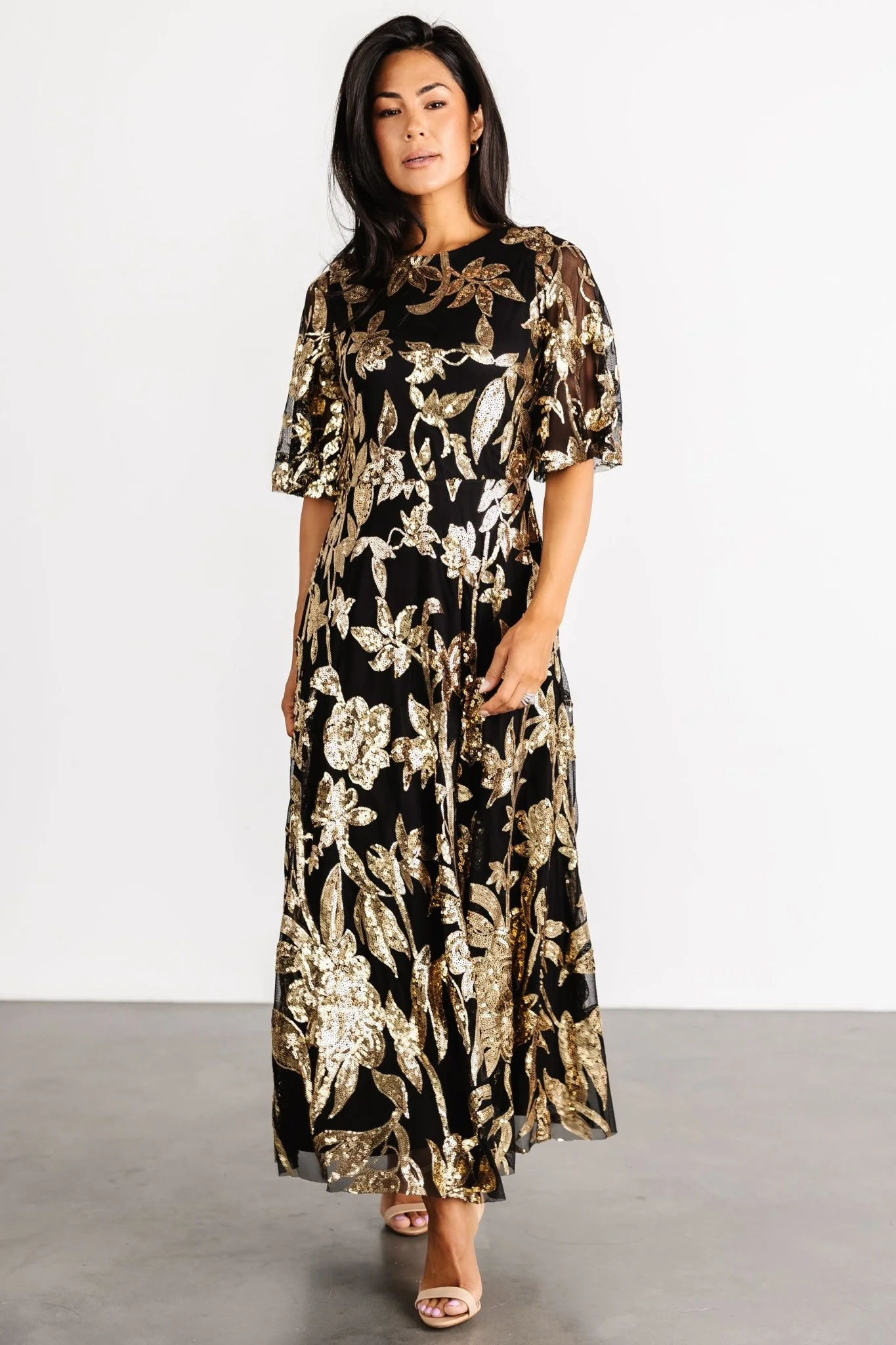 Lucy Sequin Dress | Black + Gold - Image 5