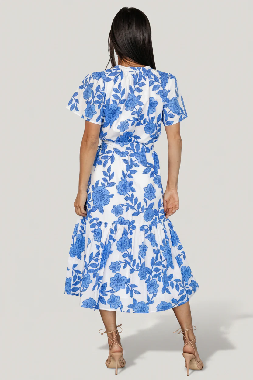 Lydie Button Midi Dress | White + Blue - Image 6