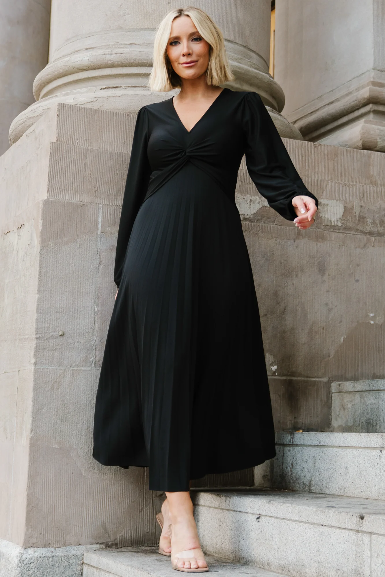 Lynda Pleated Midi Dress | Black - Image 5