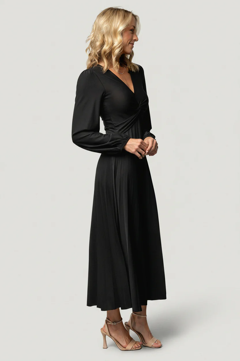 Lynda Pleated Midi Dress | Black - Image 6