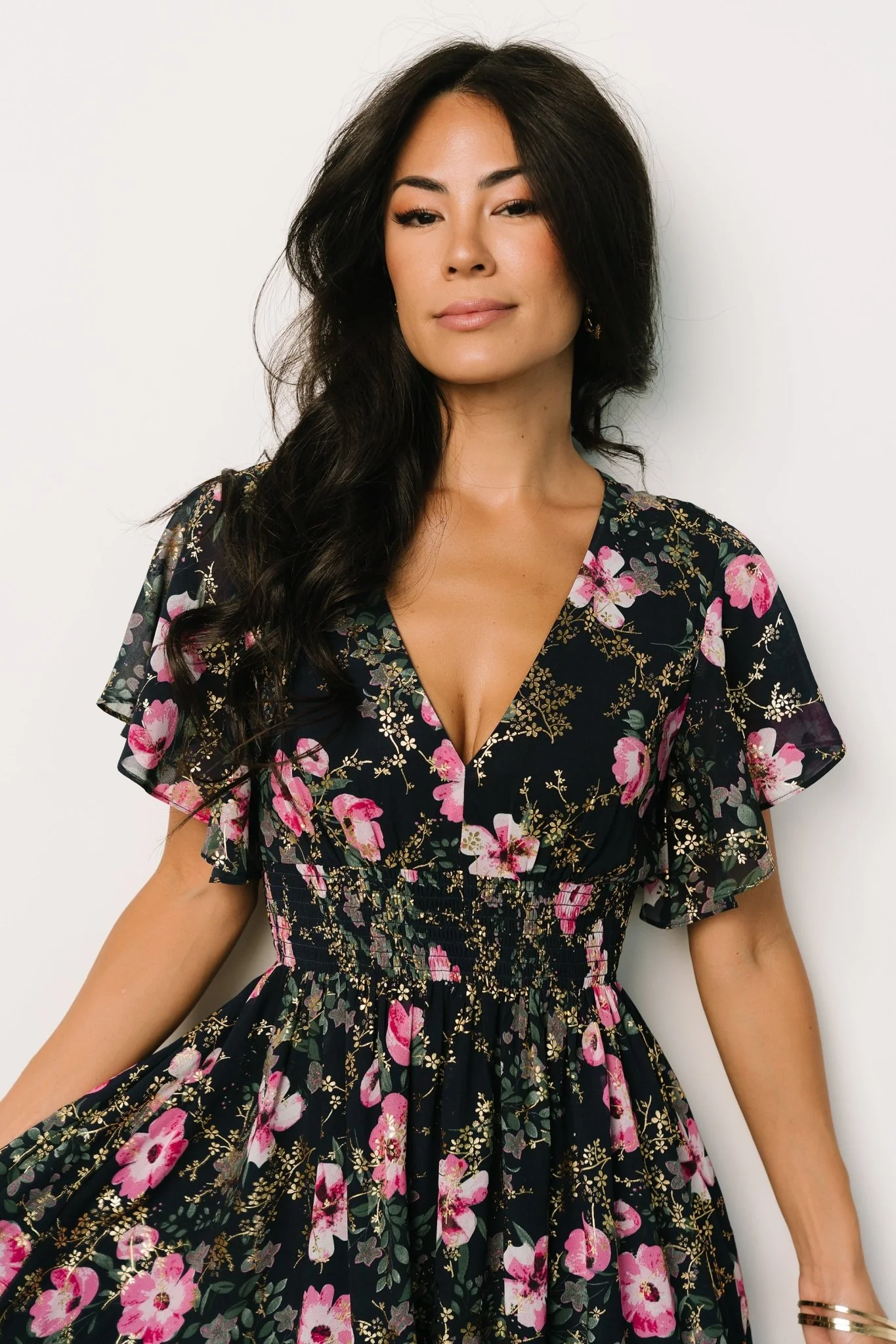 Lynlee Metallic Maxi Dress | Dark Blue + Pink - Image 5
