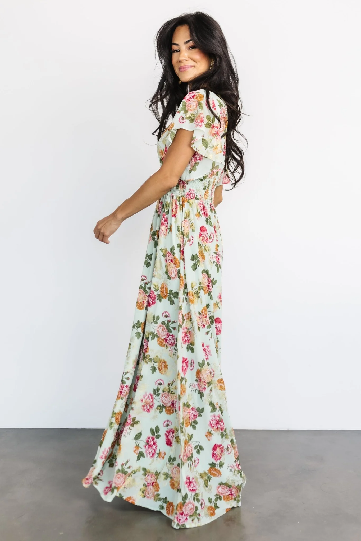 Lynlee Metallic Maxi Dress | Sage + Pink - Image 4
