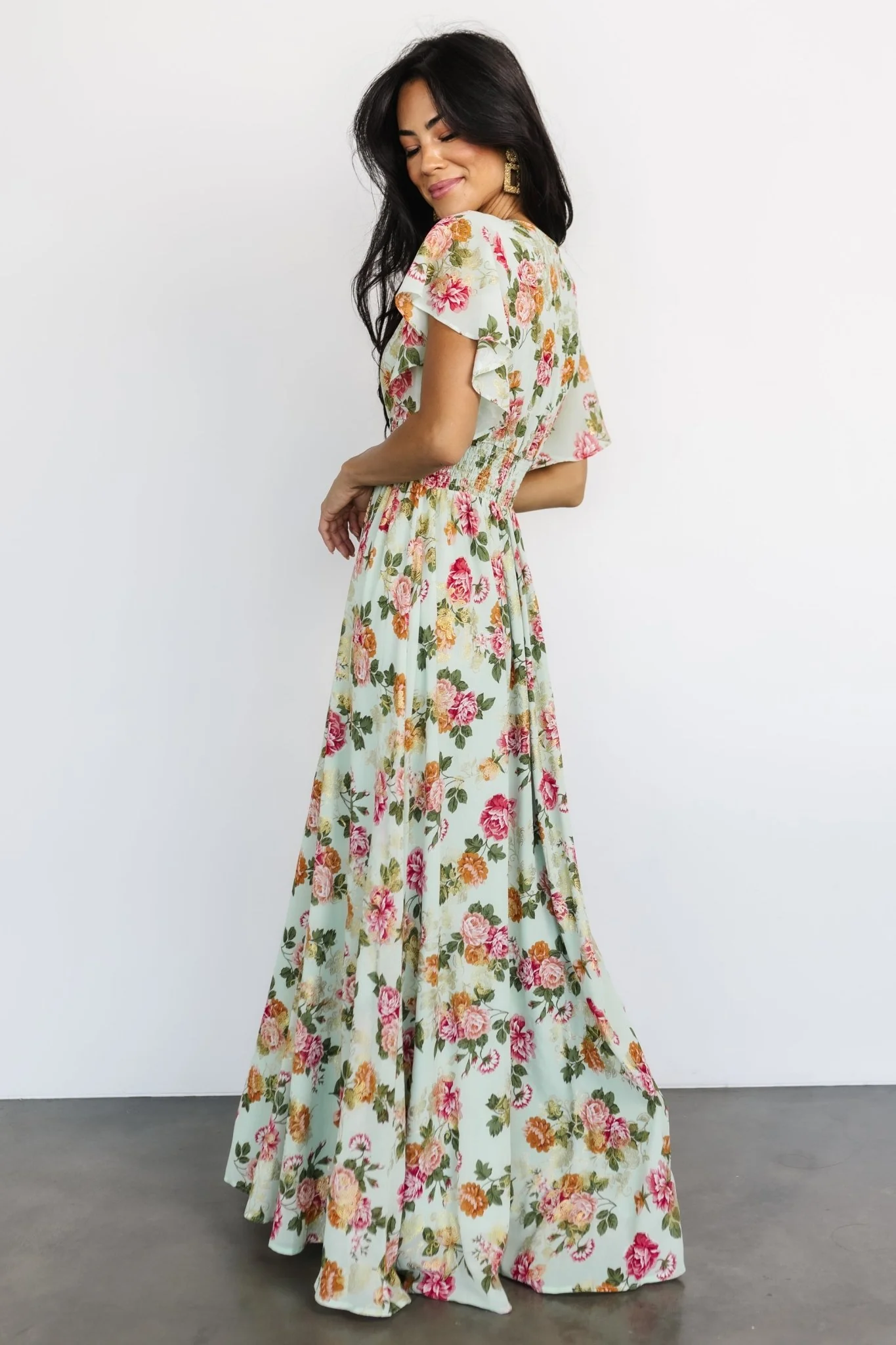 Lynlee Metallic Maxi Dress | Sage + Pink - Image 6