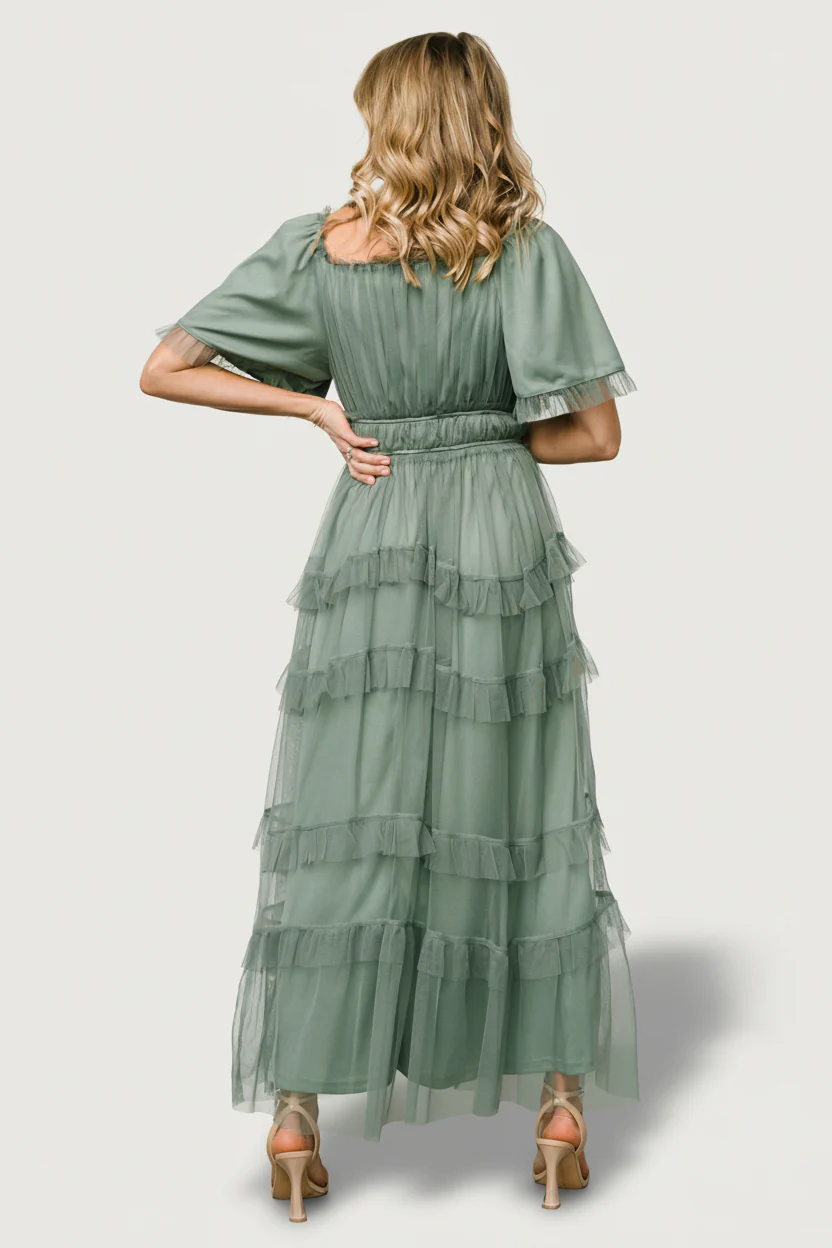 Magdalena Tulle Maxi Dress | Eucalyptus - Image 2