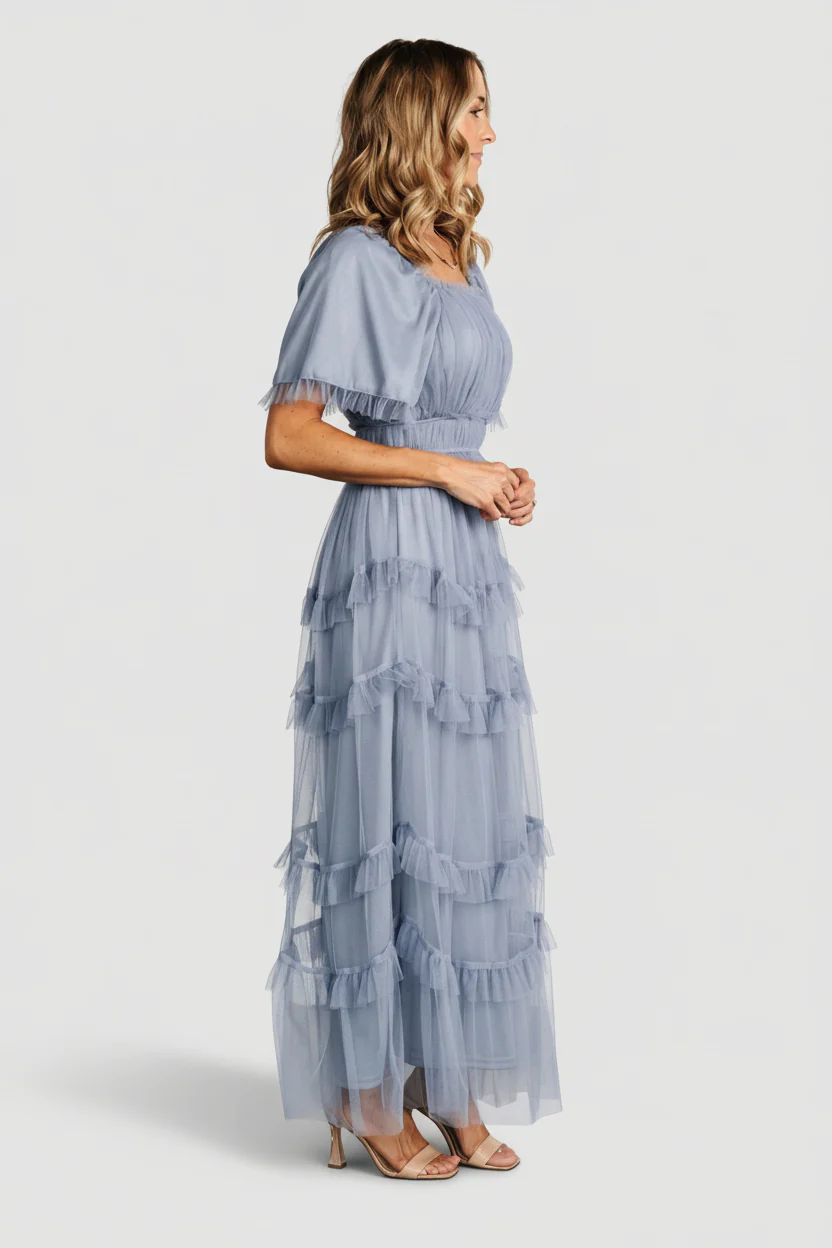 Magdalena Tulle Maxi Dress | Dusty Blue - Image 4