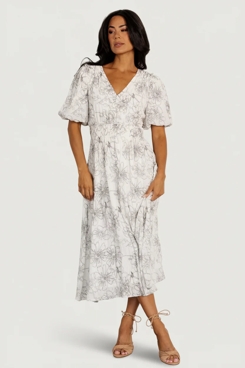 Makenna Midi Dress | Off White Print - Image 4