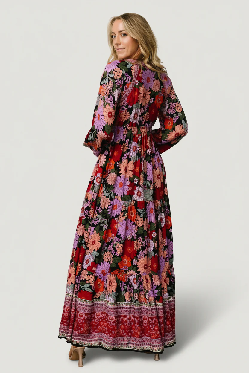 Malena Maxi Dress | Black Multi - Image 5