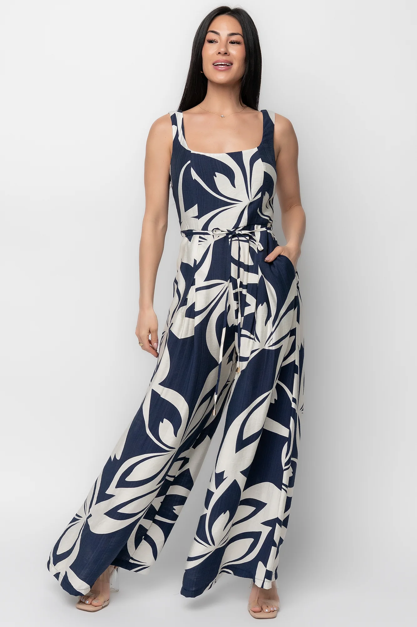 Manuela Wide Leg Jumpsuit | Navy Print - Image 5