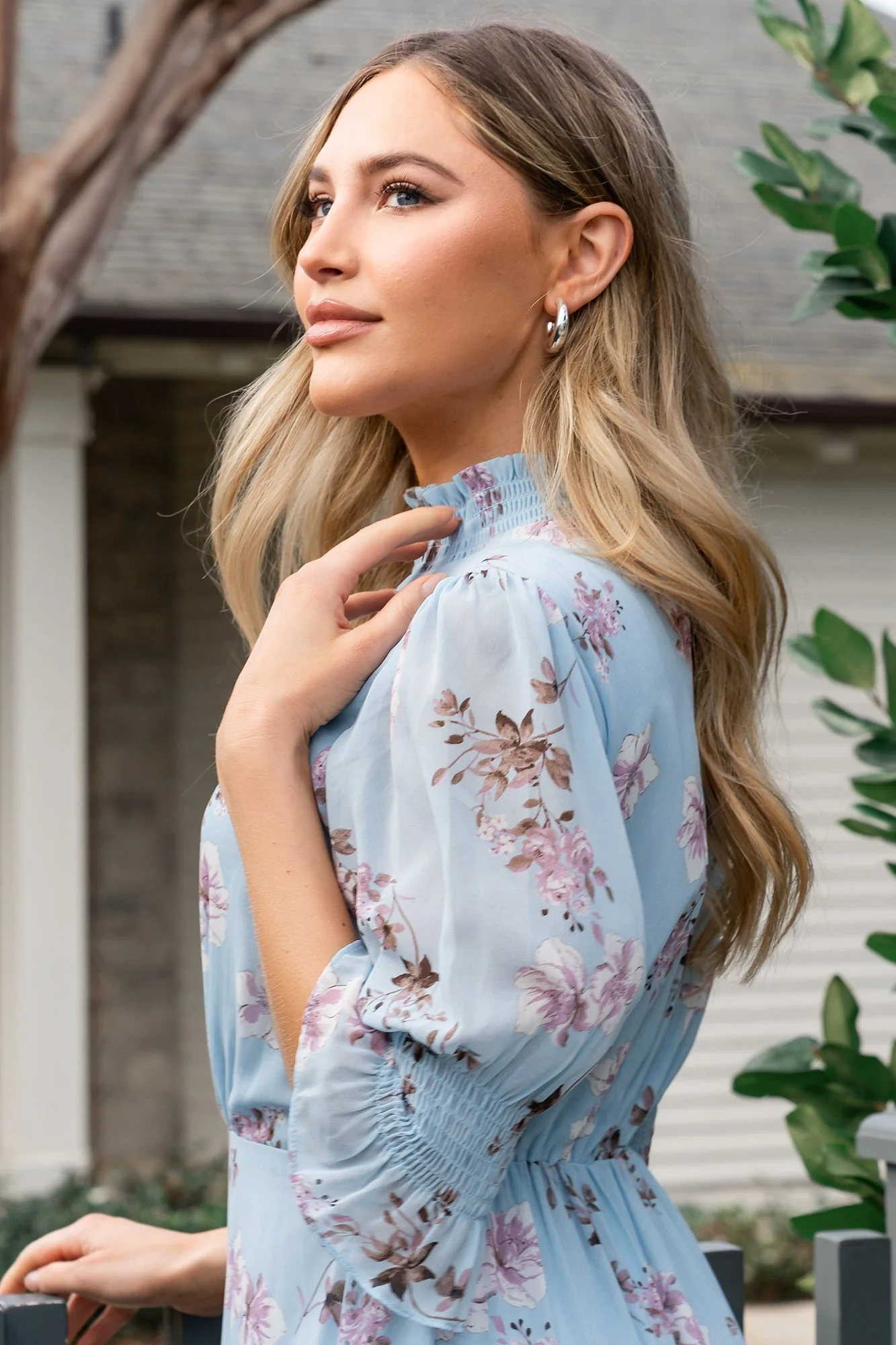Marie Mock Neck Maxi Dress | Sky Blue Floral - Image 3