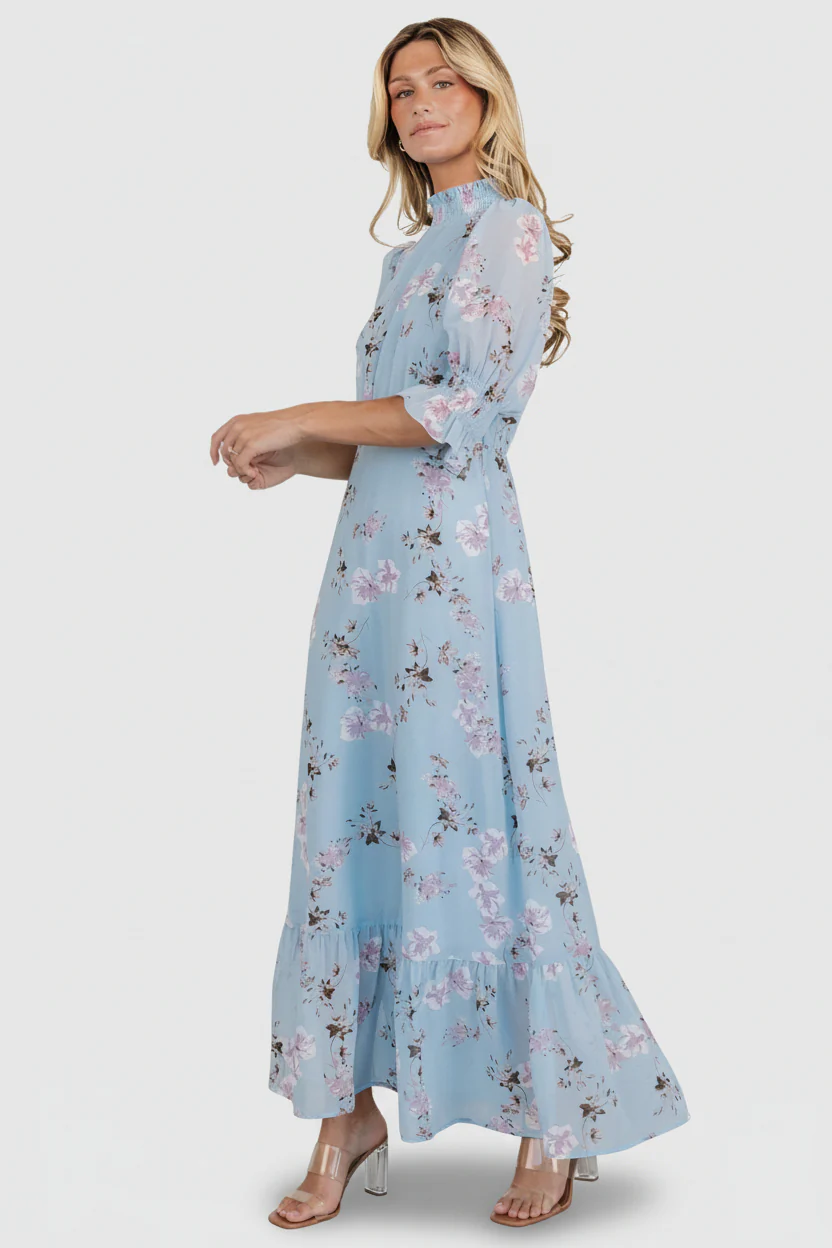 Marie Mock Neck Maxi Dress | Sky Blue Floral - Image 6
