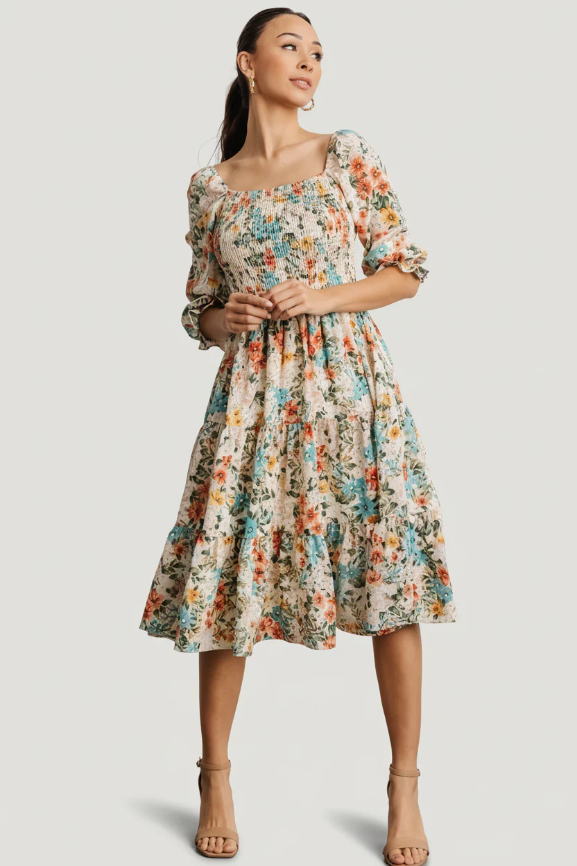 Marta Smocked Midi Dress | Summer Floral - Image 4