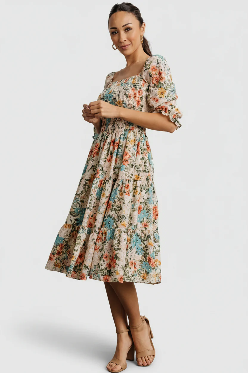 Marta Smocked Midi Dress | Summer Floral - Image 9