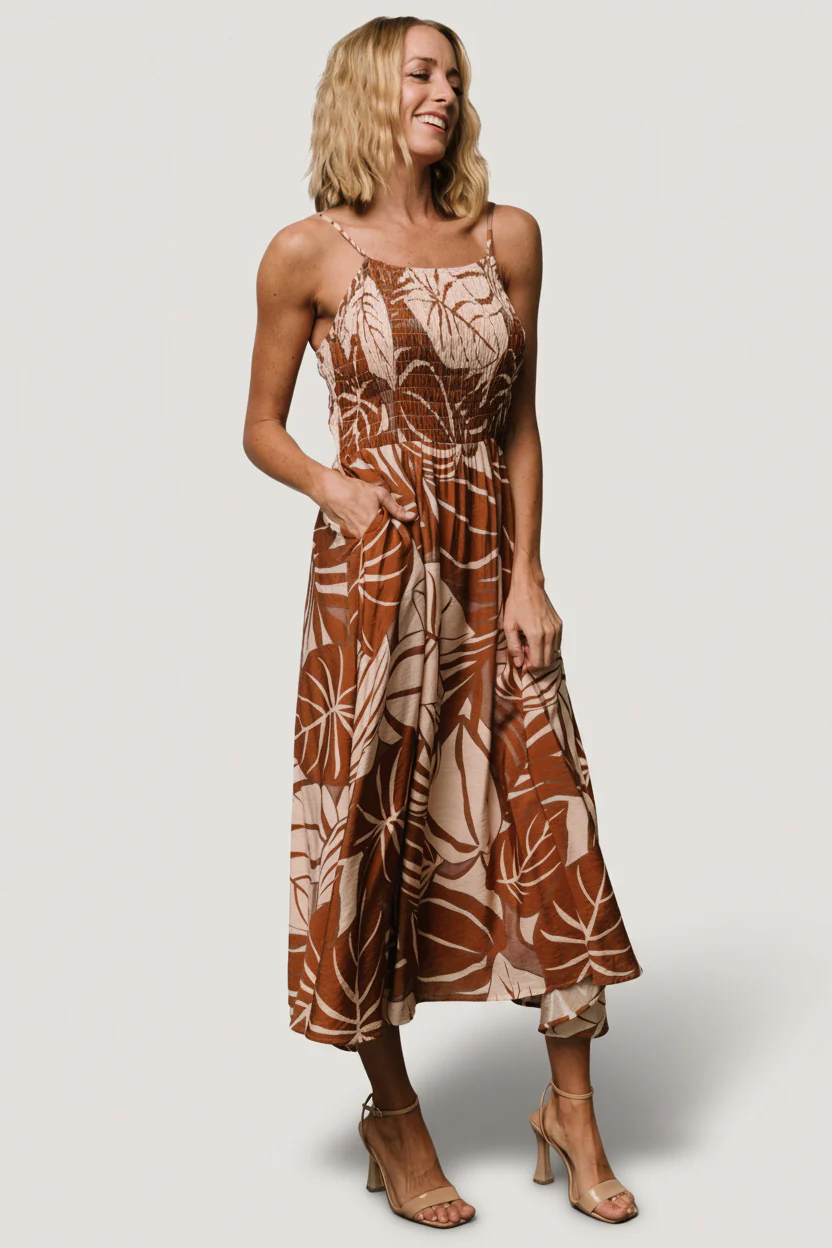 McKinley Smocked Dress | Cream + Camel Multi - Image 3