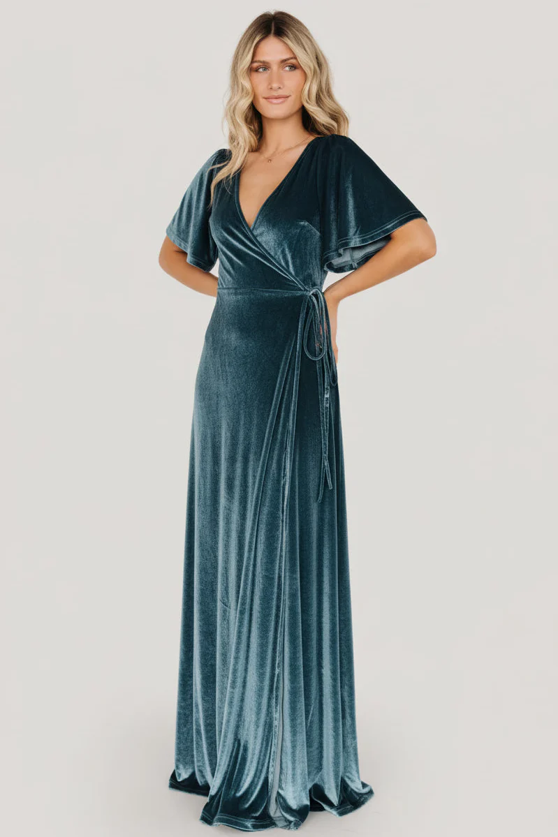 Meghan Velvet Wrap Maxi Dress | Persian Blue - Image 6