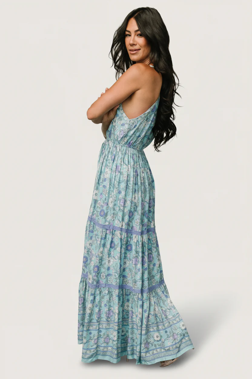 Meline Button Front Maxi Dress | Light Blue Multi - Image 6
