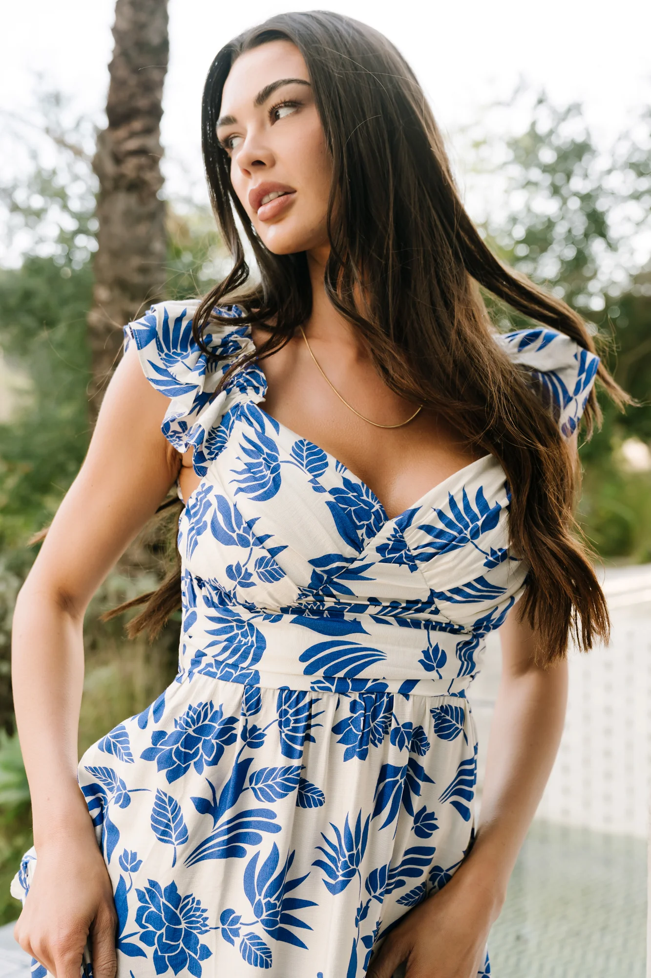 Mercedes Maxi Dress | Blue + Off White - Image 3