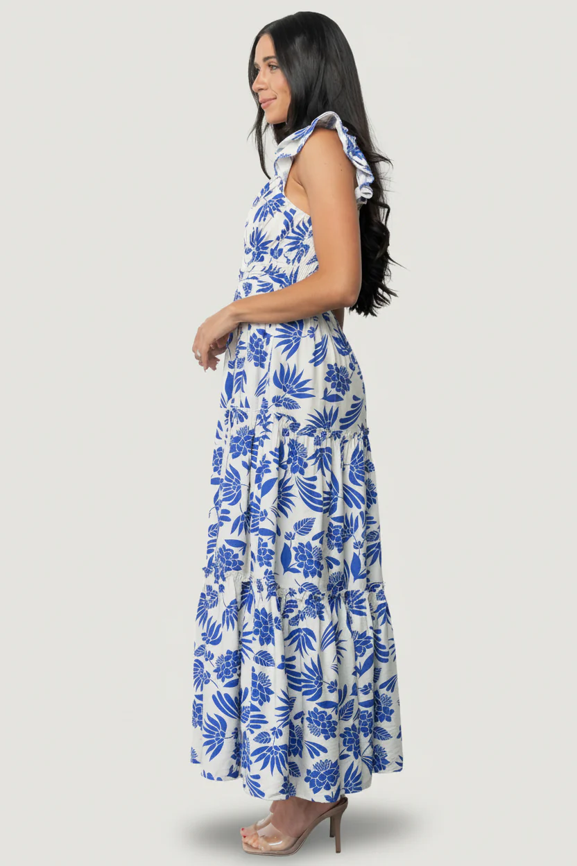 Mercedes Maxi Dress | Blue + Off White - Image 4