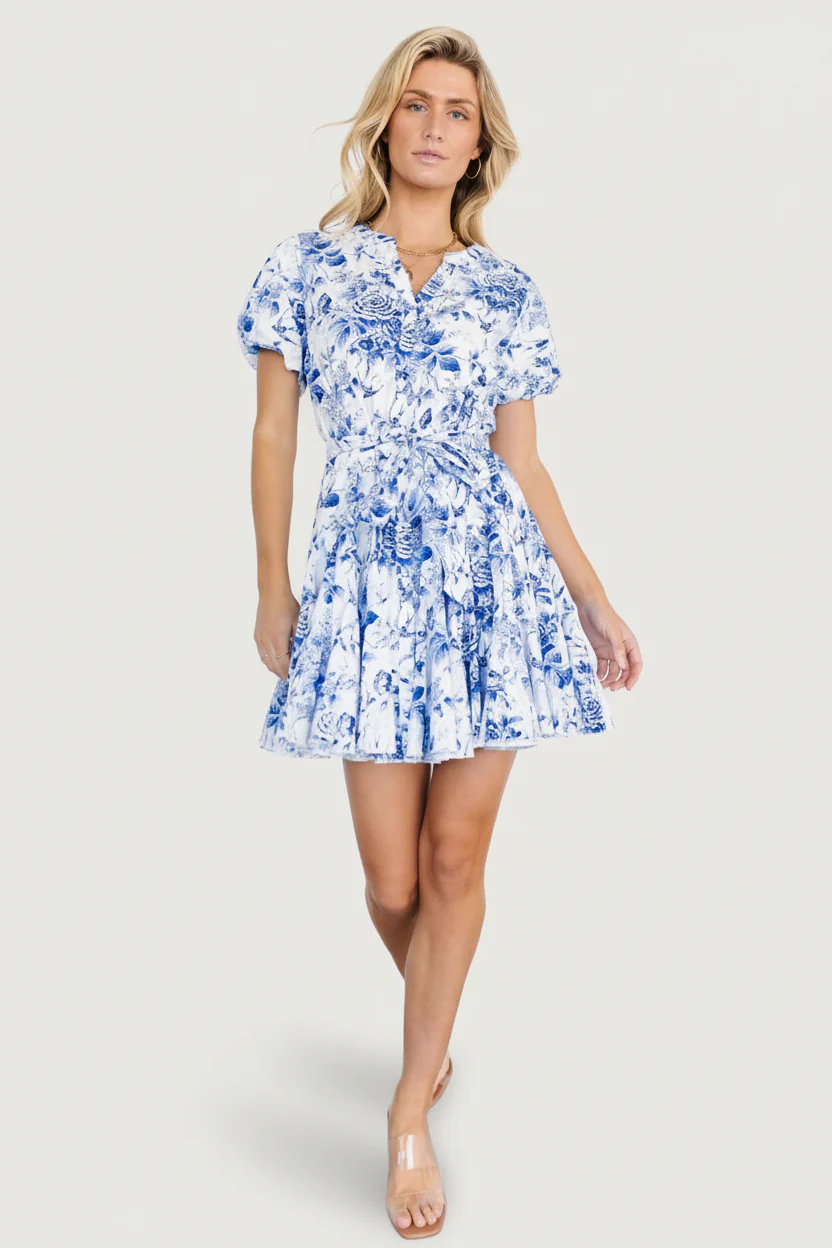Mikki Mini Dress | White + Blue - Image 2