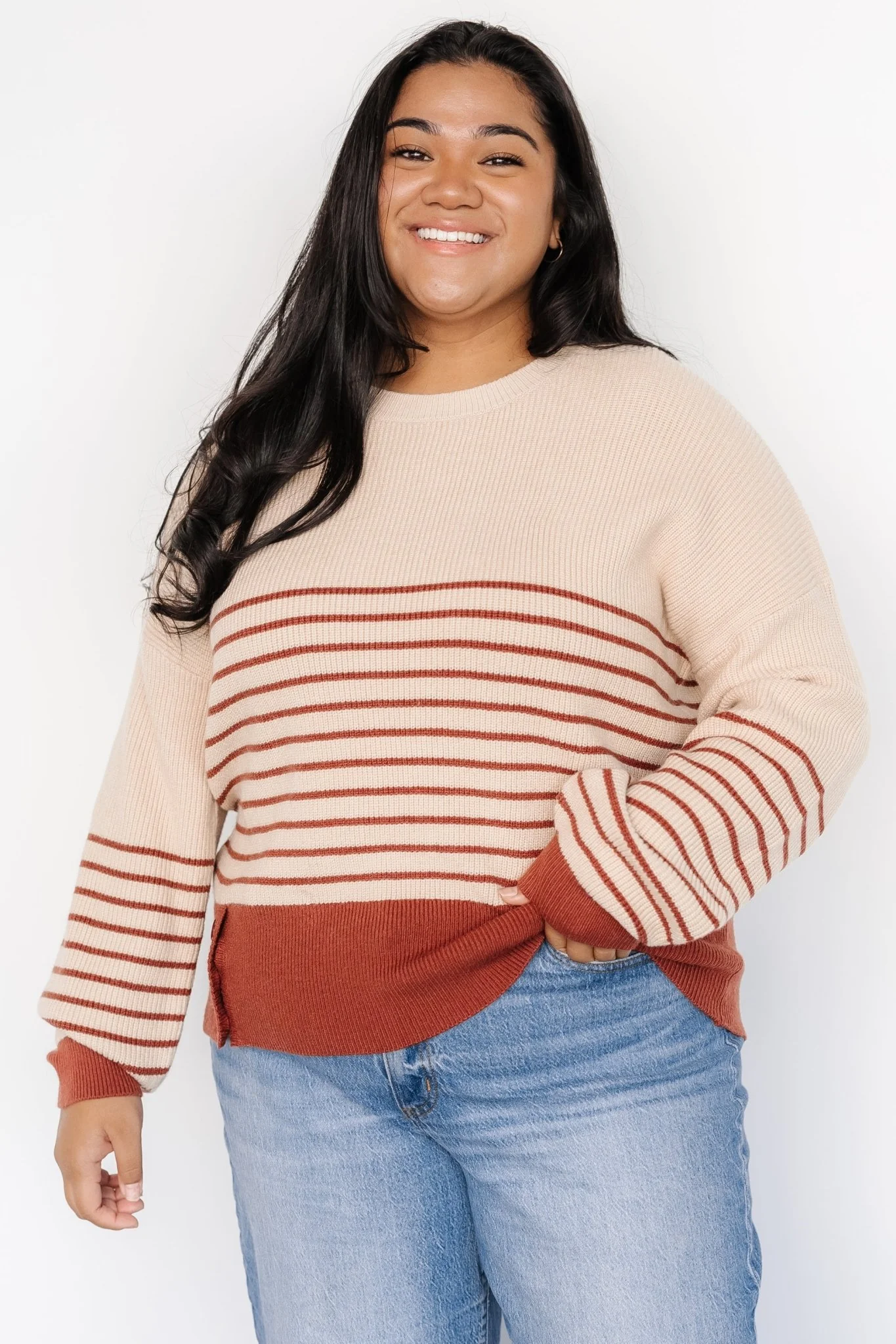 Miles Striped Sweater | Taupe + Marsala - Image 2