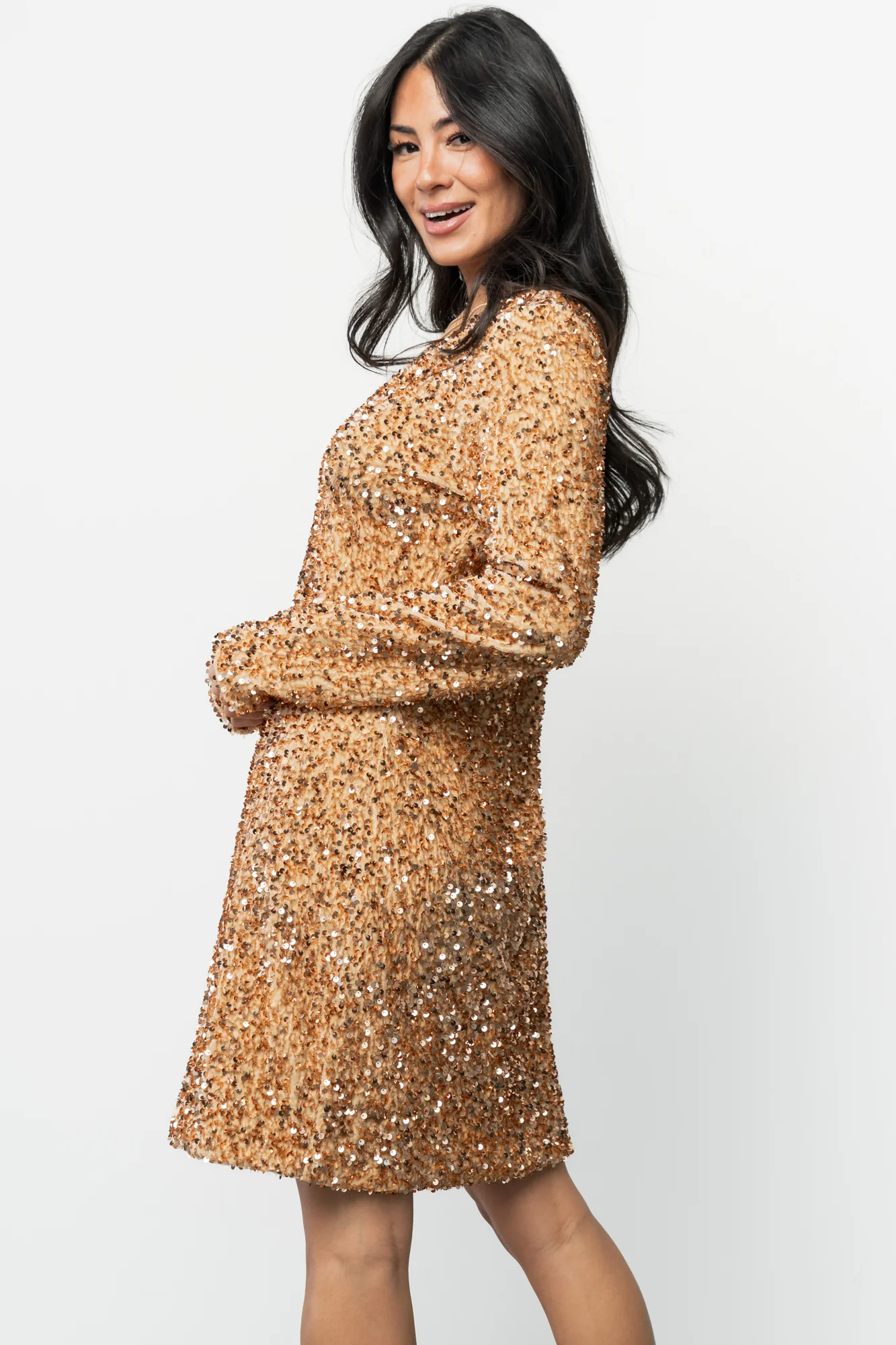 Mira Sequin Short Dress | Gold - Image 5