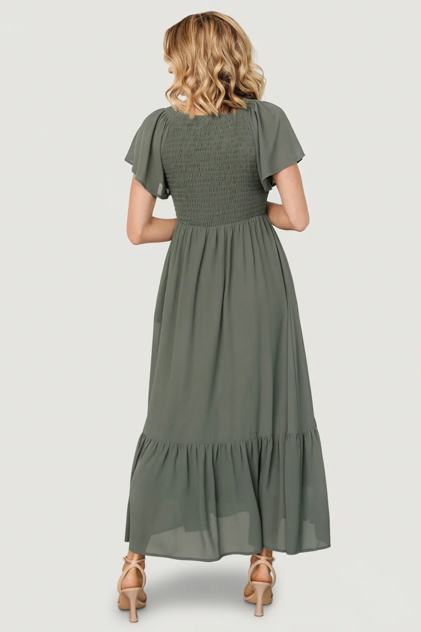 Monica Smocked Dress | Dark Sage - Image 4