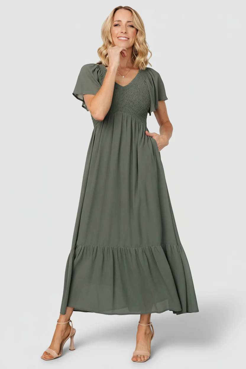 Monica Smocked Dress | Dark Sage - Image 5