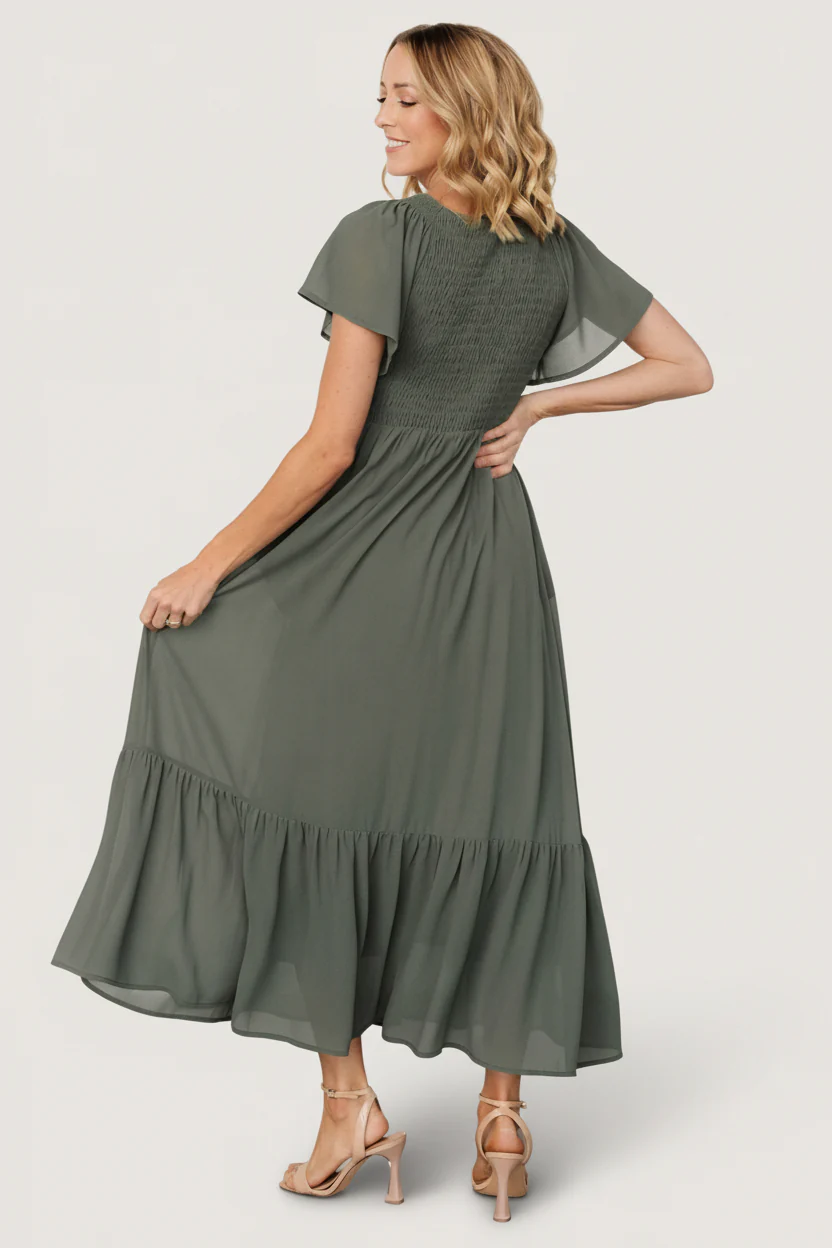 Monica Smocked Dress | Dark Sage - Image 6