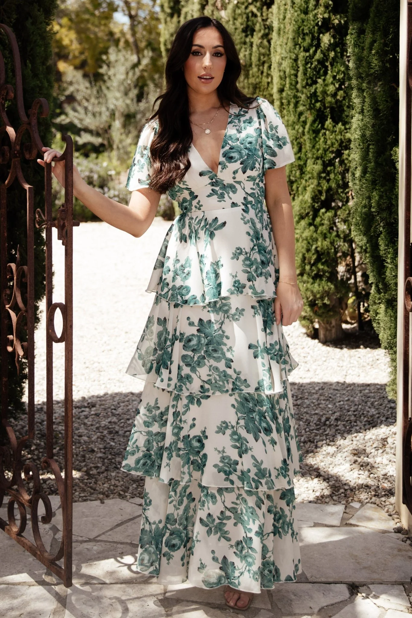 Montaigne Ruffle Maxi Dress | Ivory + Green Floral - Image 5
