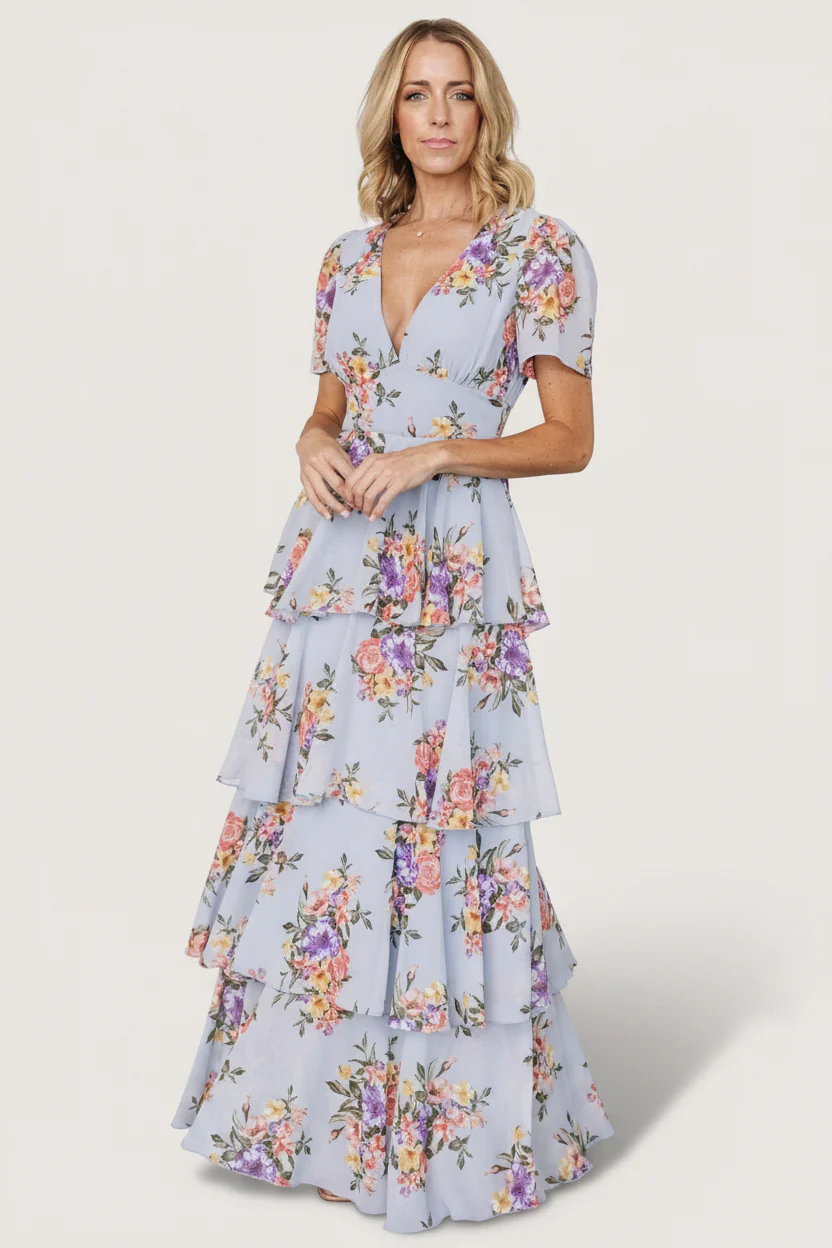 Montaigne Ruffle Maxi Dress | Light Blue Floral - Image 5