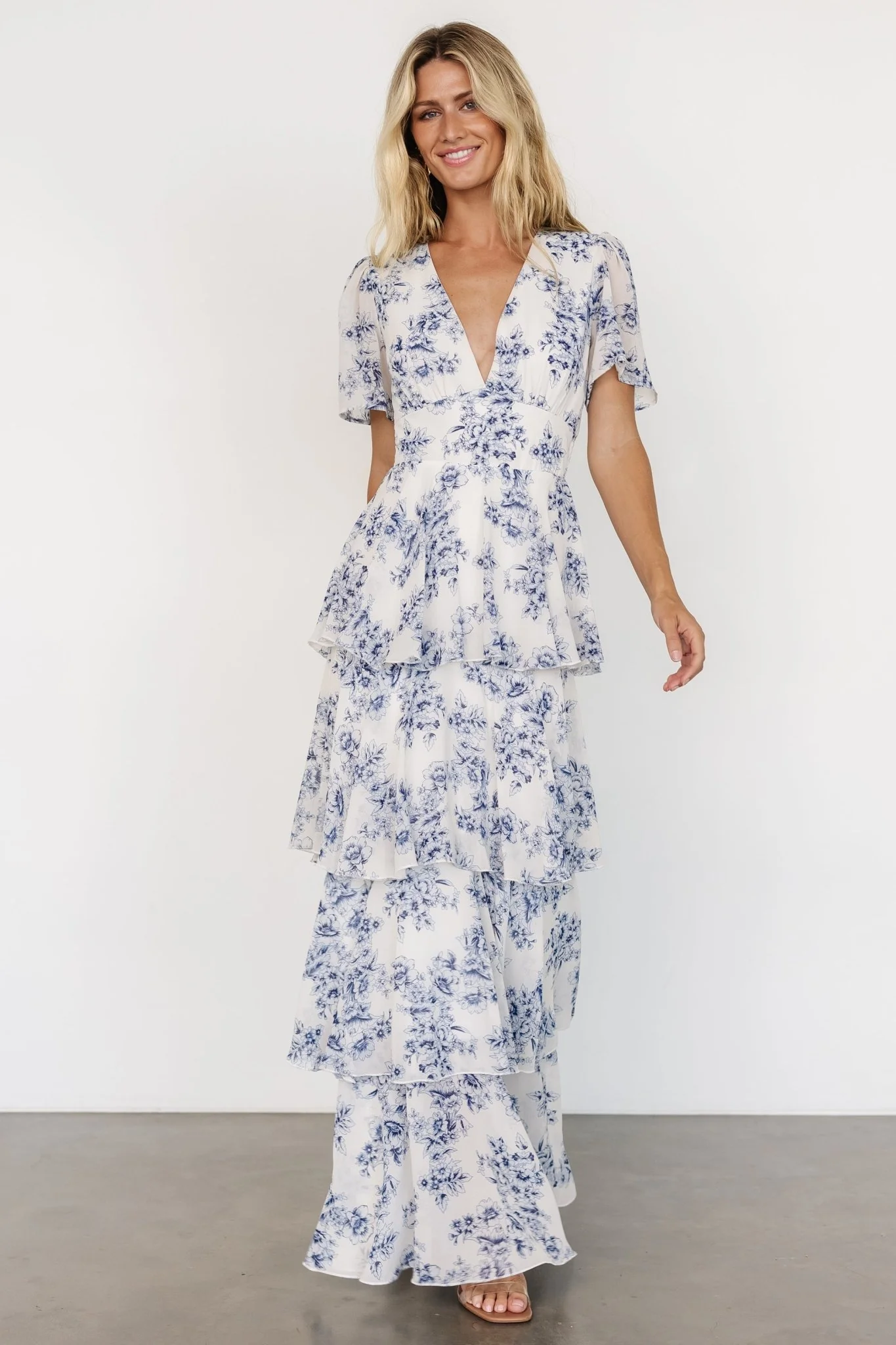 Montaigne Ruffle Maxi Dress | Off White + Blue - Image 5
