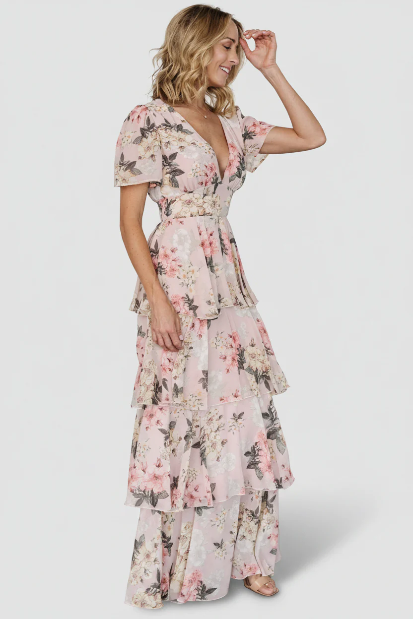 Montaigne Ruffle Maxi Dress | Pale Blush Floral - Image 5
