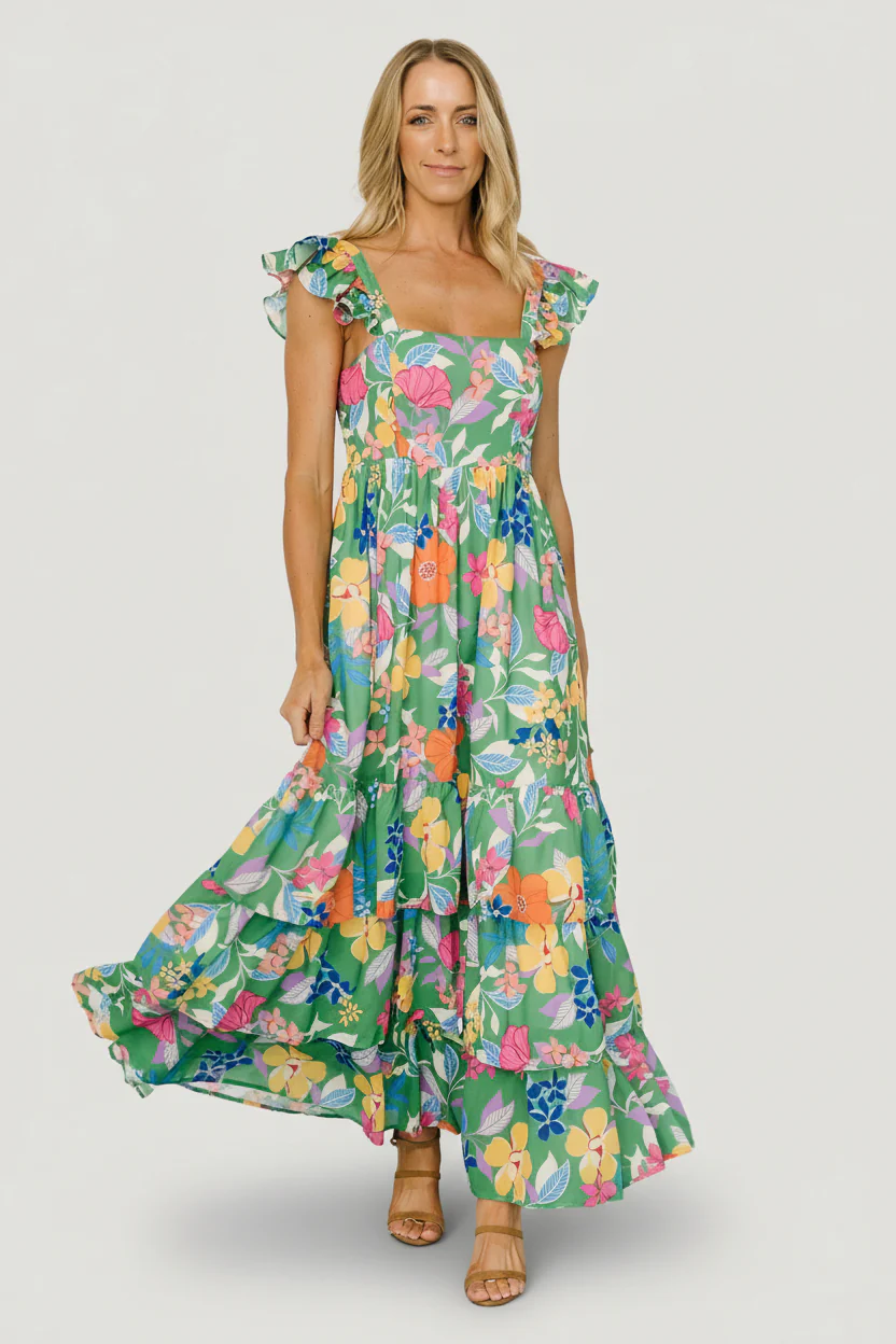 Monte Tiered Maxi Dress | Green Multi - Image 2