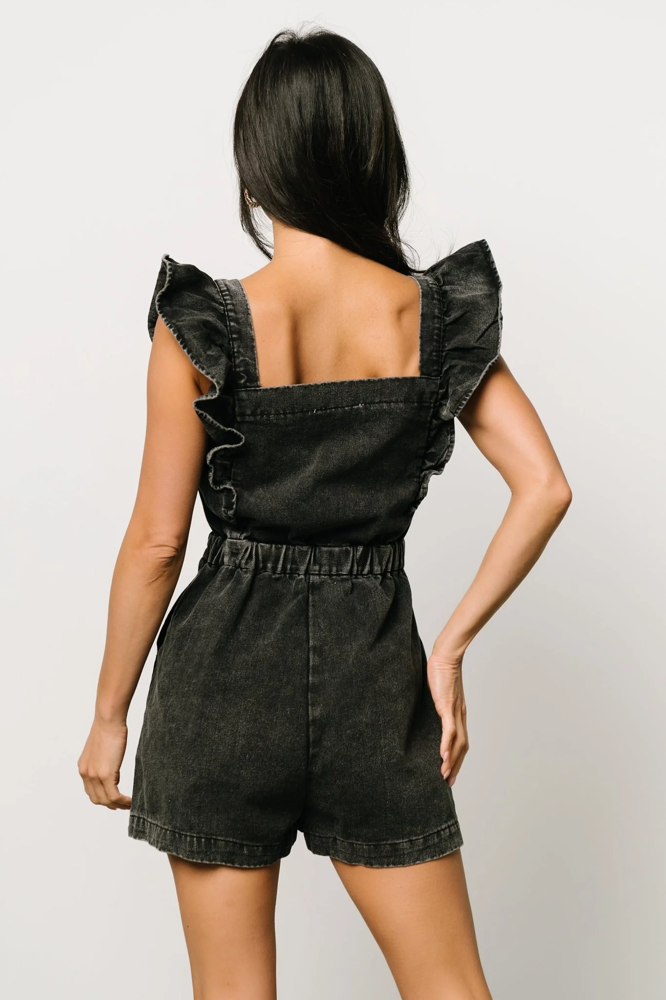 Montgomery Denim Romper | Black - Image 4